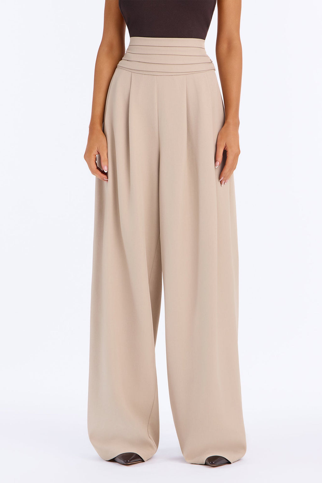 Well Kept Pleated Waistband Wide Leg Trouser - Stone