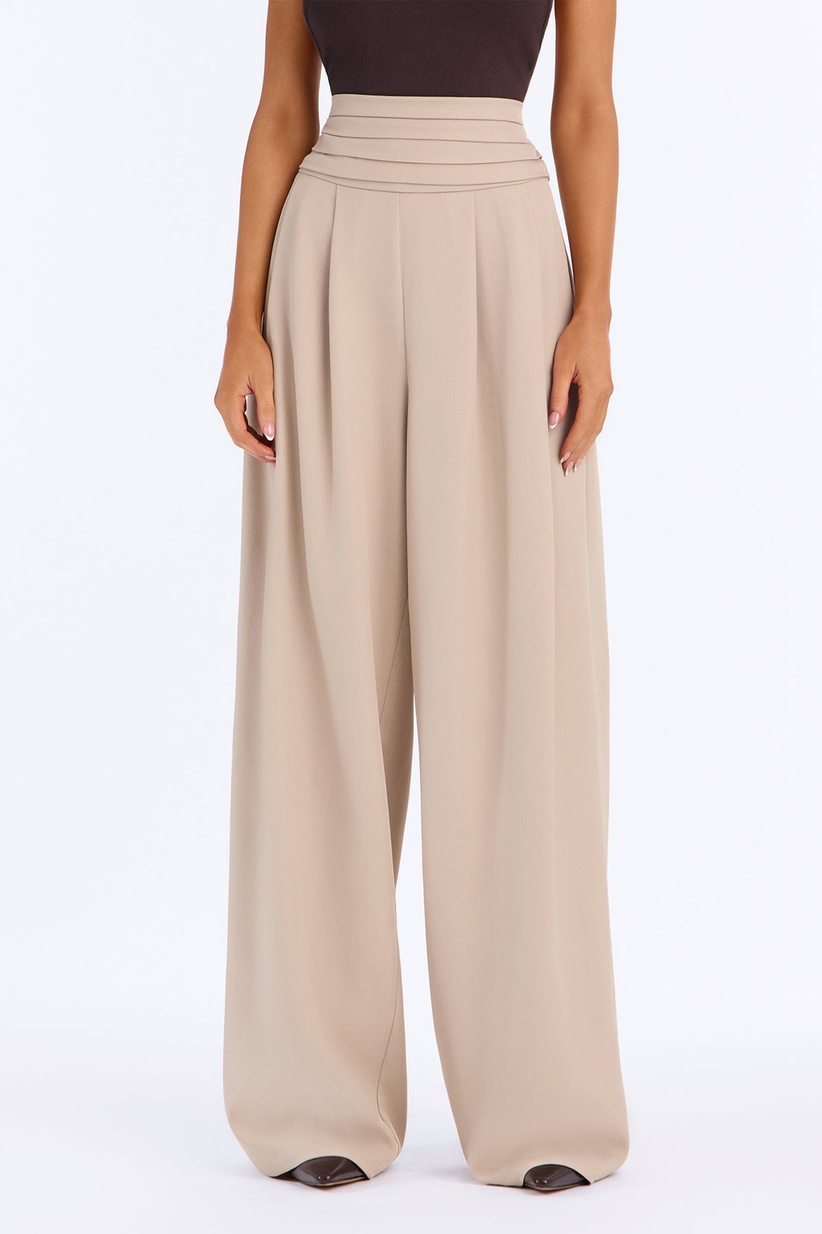 Well Kept Pleated Waistband Wide Leg Trouser - Stone