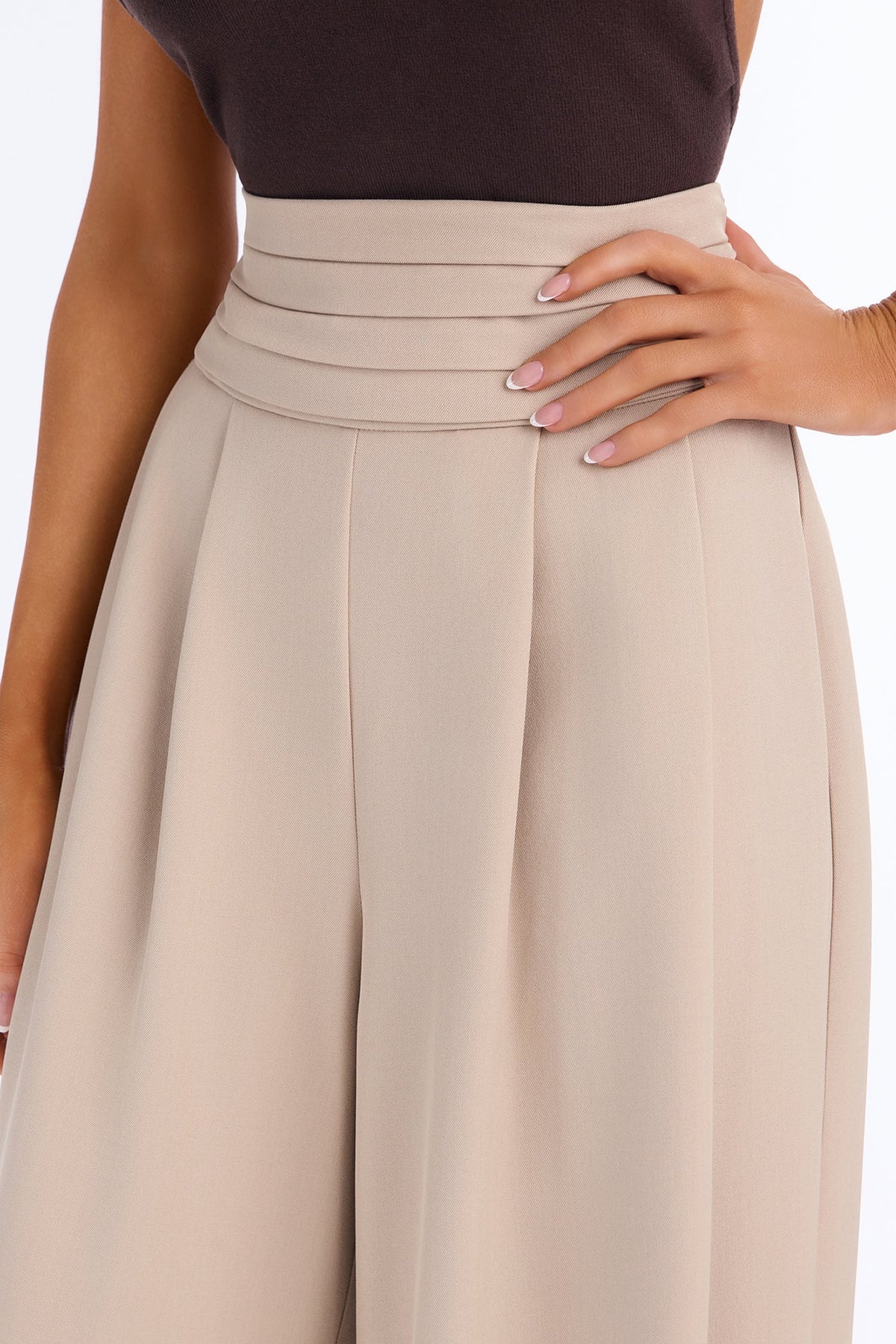Well Kept Pleated Waistband Wide Leg Trouser - Stone