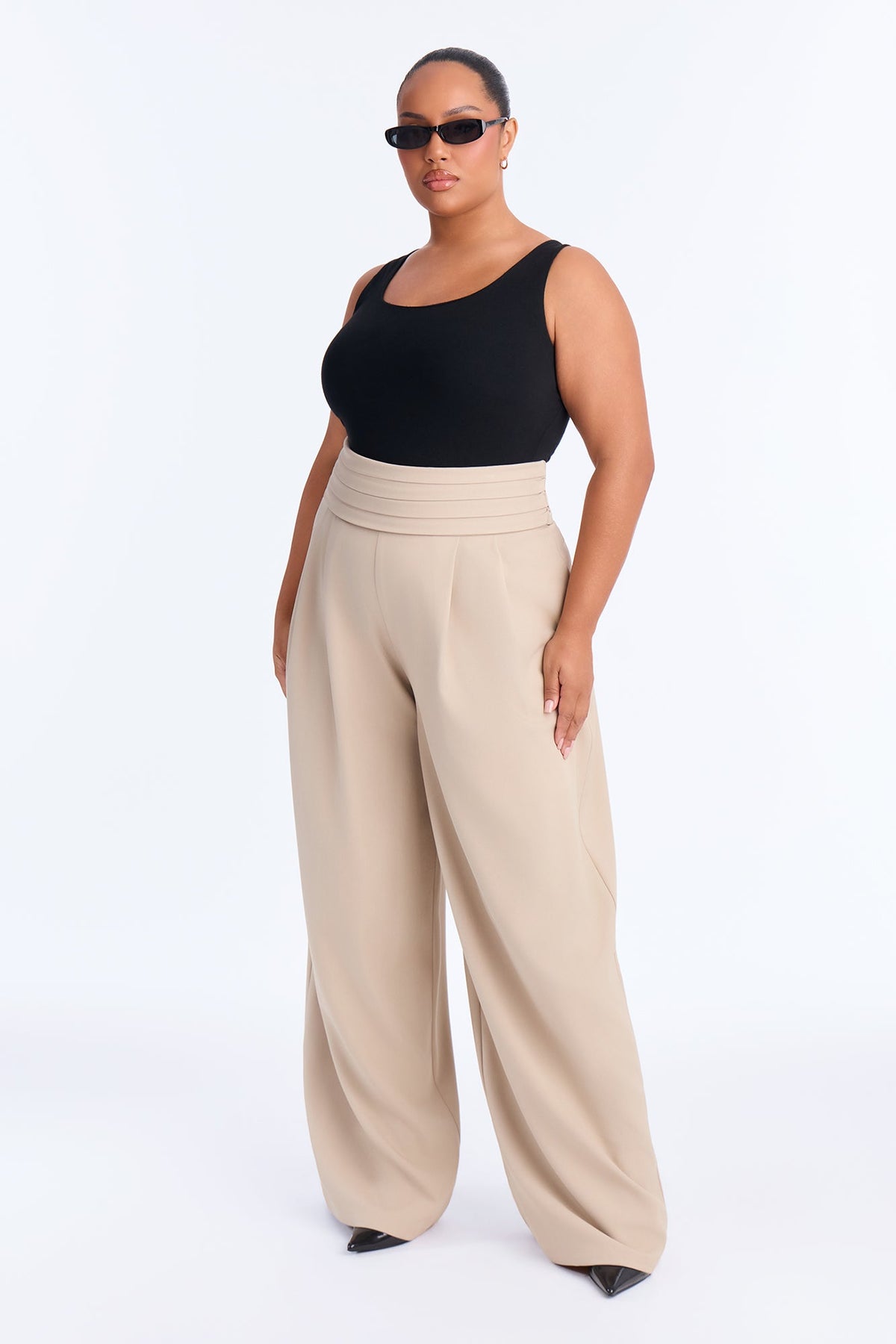 Well Kept Pleated Waistband Wide Leg Trouser - Stone