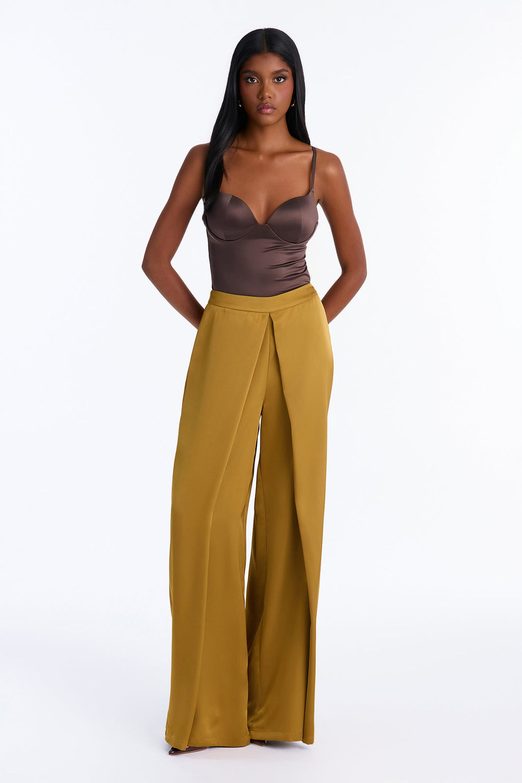 Willa Chic Large Pleat Satin Pant - Chartreuse