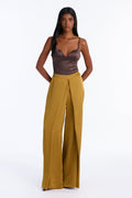 Willa Chic Large Pleat Satin Pant - Chartreuse
