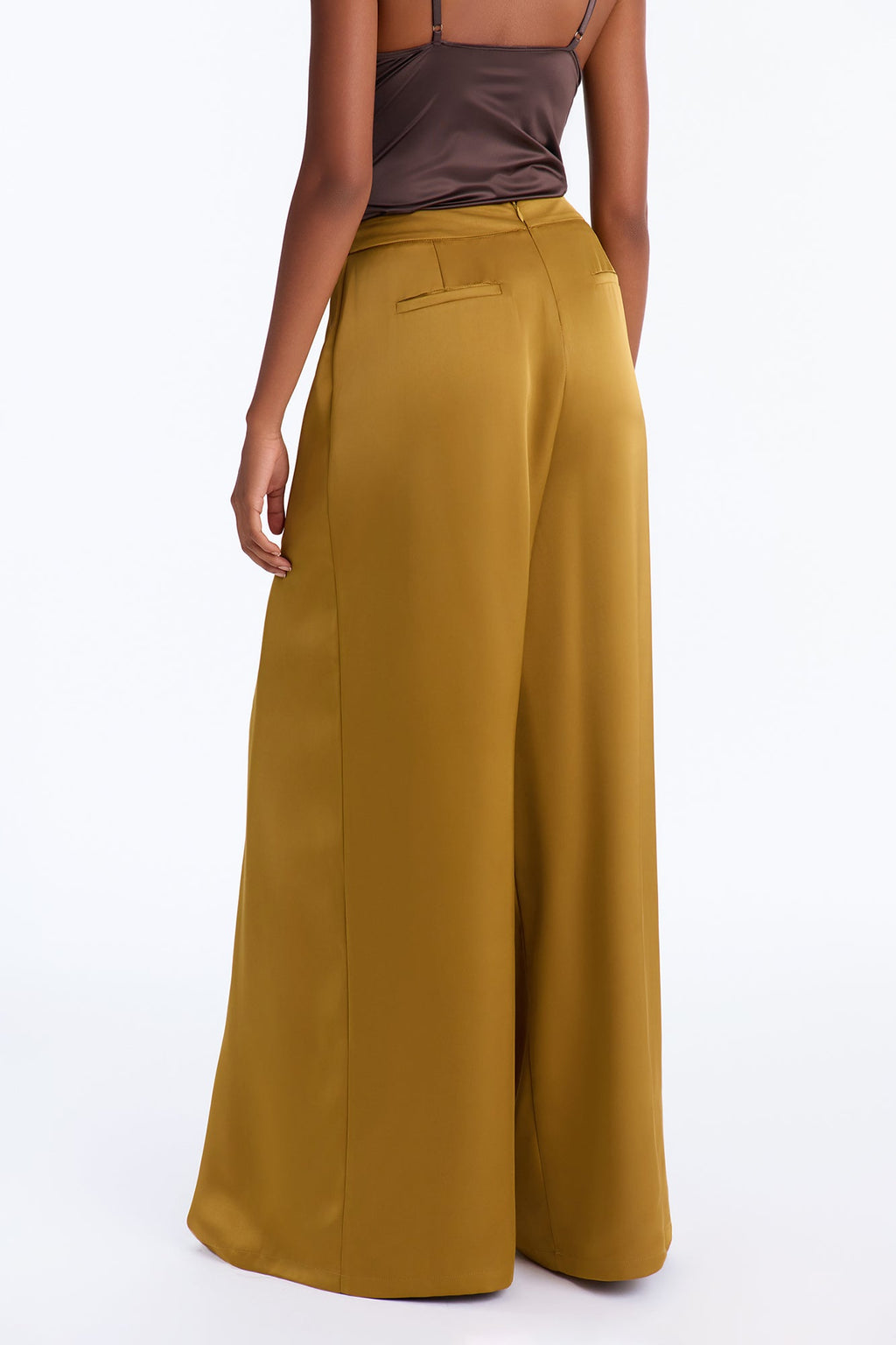 Willa Chic Large Pleat Satin Pant - Chartreuse