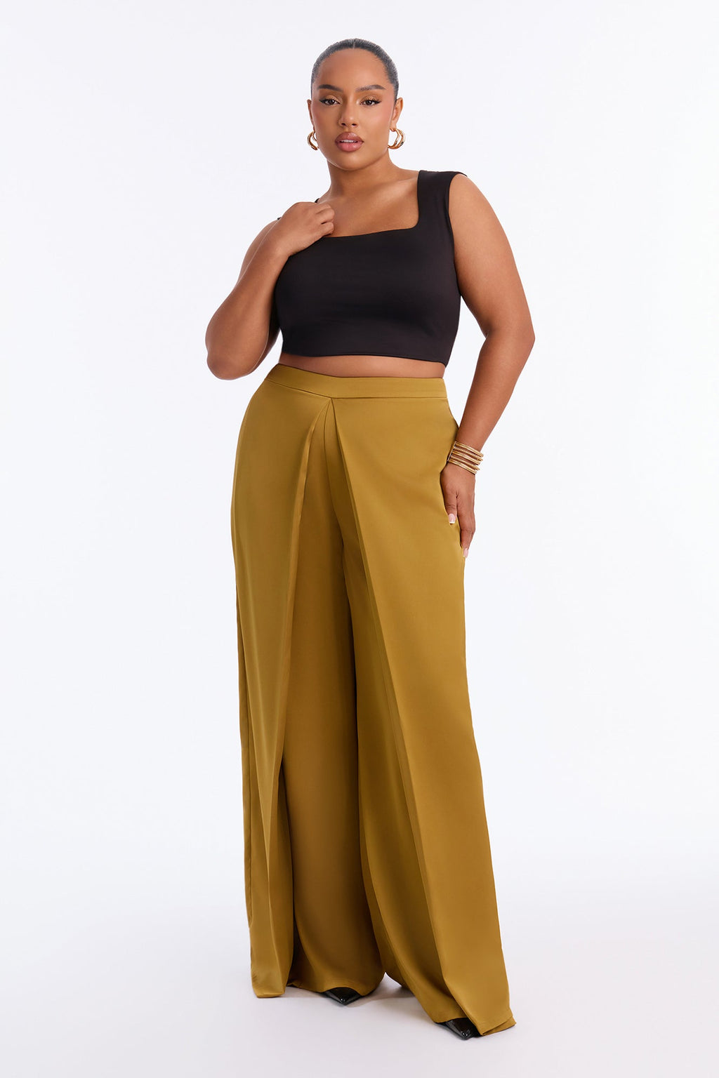 Willa Chic Large Pleat Satin Pant - Chartreuse