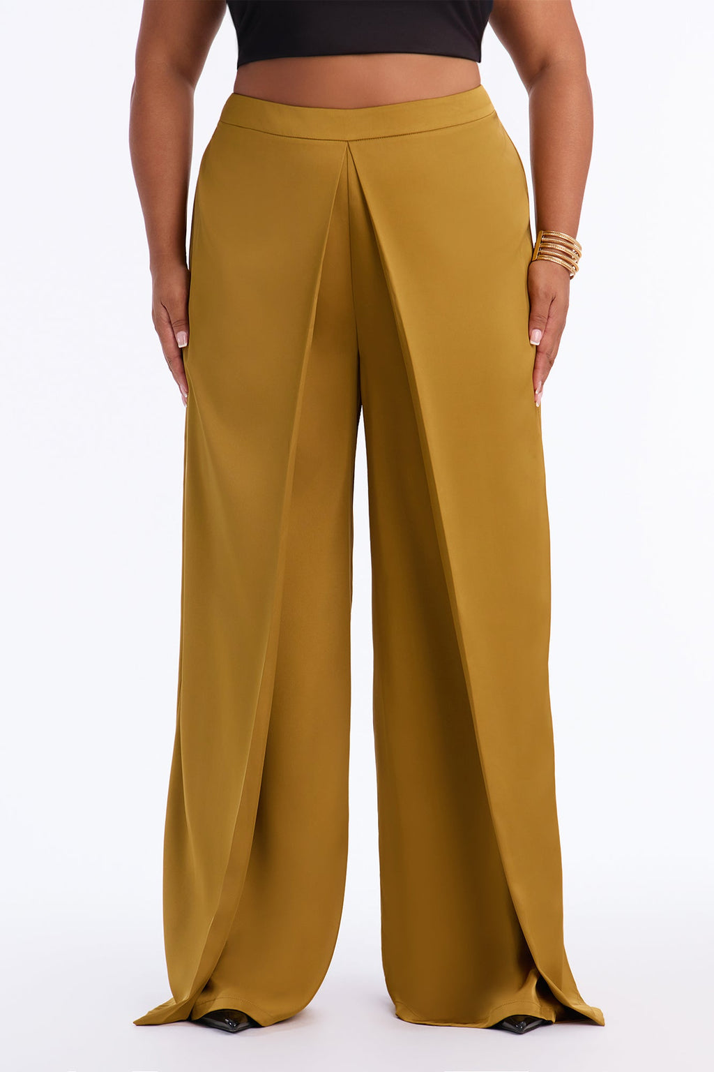 Willa Chic Large Pleat Satin Pant - Chartreuse