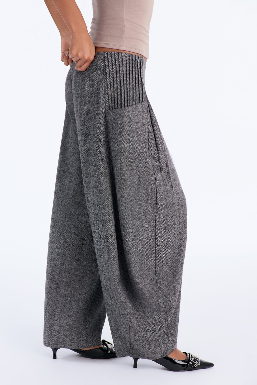 Harper Chevron Wool Blend Balloon Trouser Pant - Charcoal