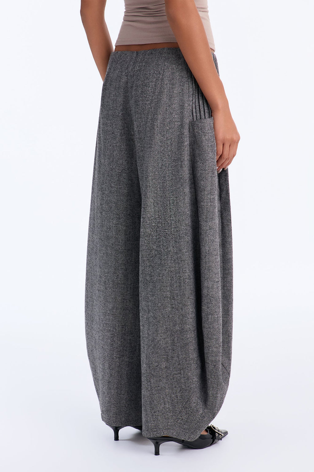 Harper Chevron Wool Blend Balloon Trouser Pant - Charcoal
