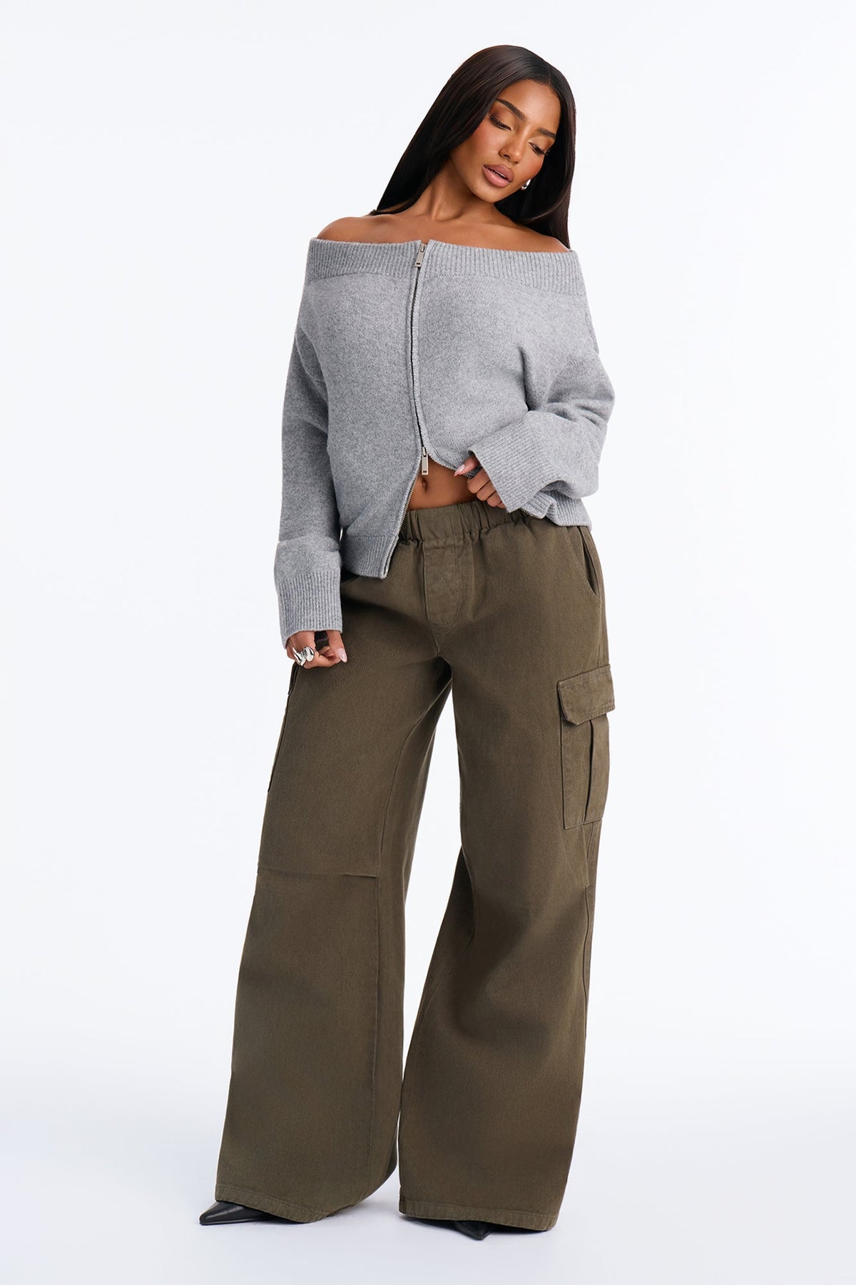 On The Move Twill Cargo Wide Leg Pant - Olive