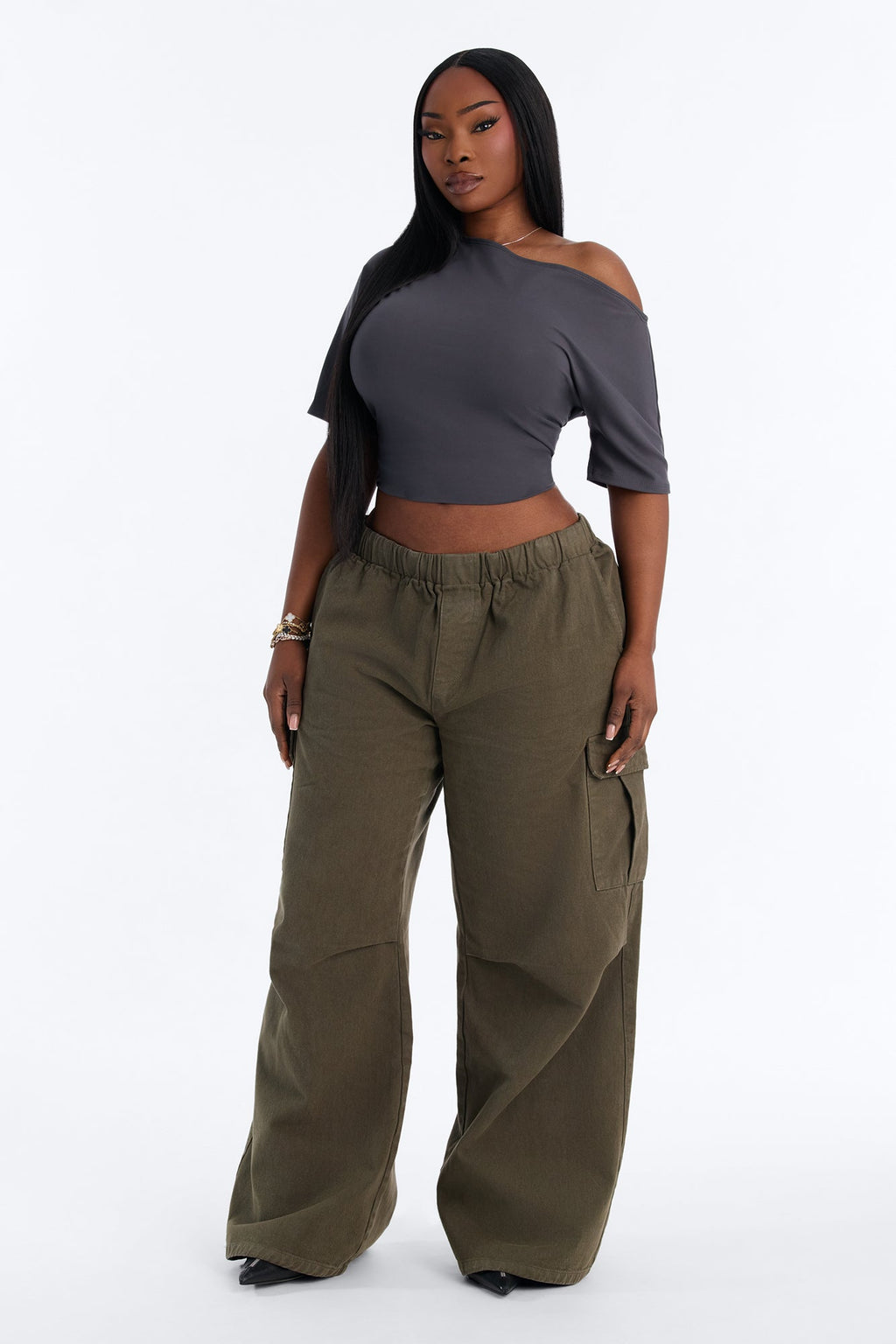 On The Move Twill Cargo Wide Leg Pant - Olive