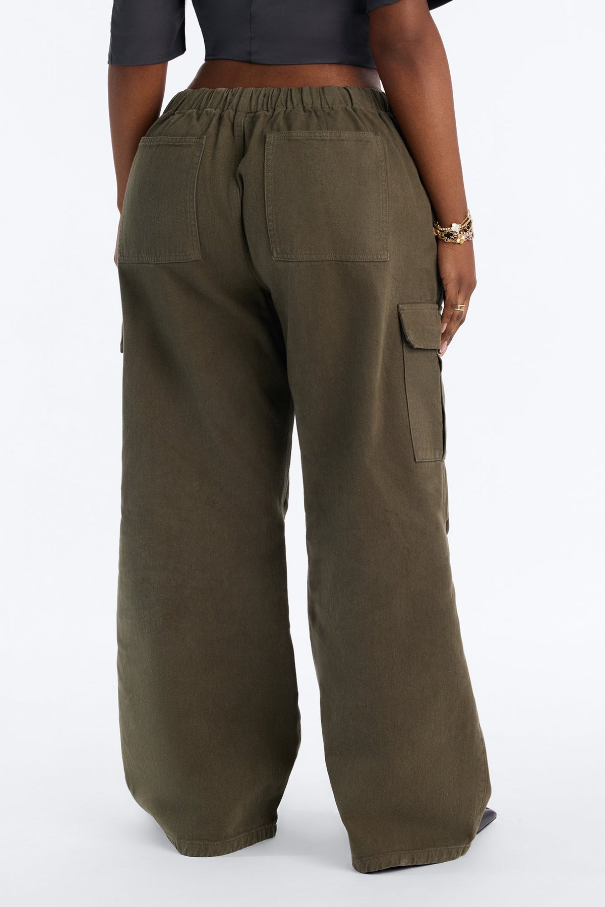 On The Move Twill Cargo Wide Leg Pant - Olive