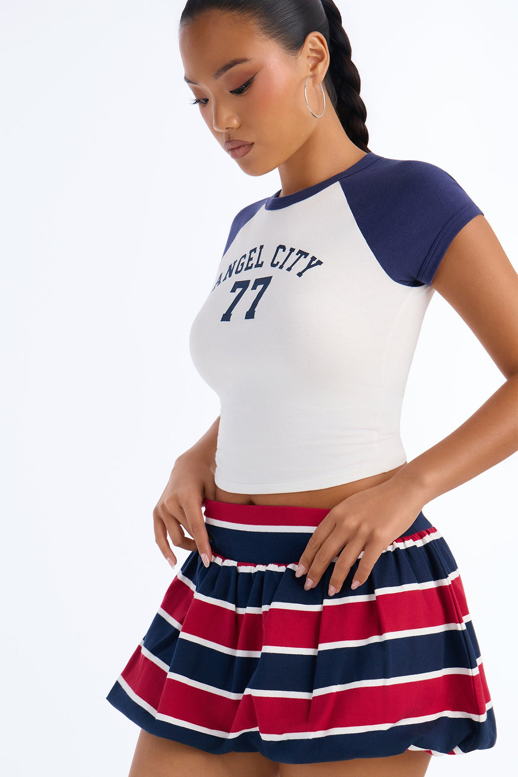 Hayes Striped Bubble Micro Mini Skirt - Navy/Red
