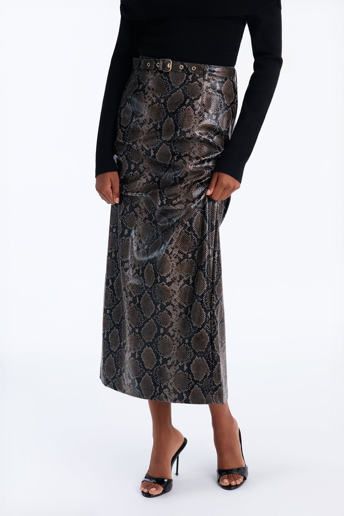 Camille Croc Faux Leather Maxi Skirt - Grey/combo