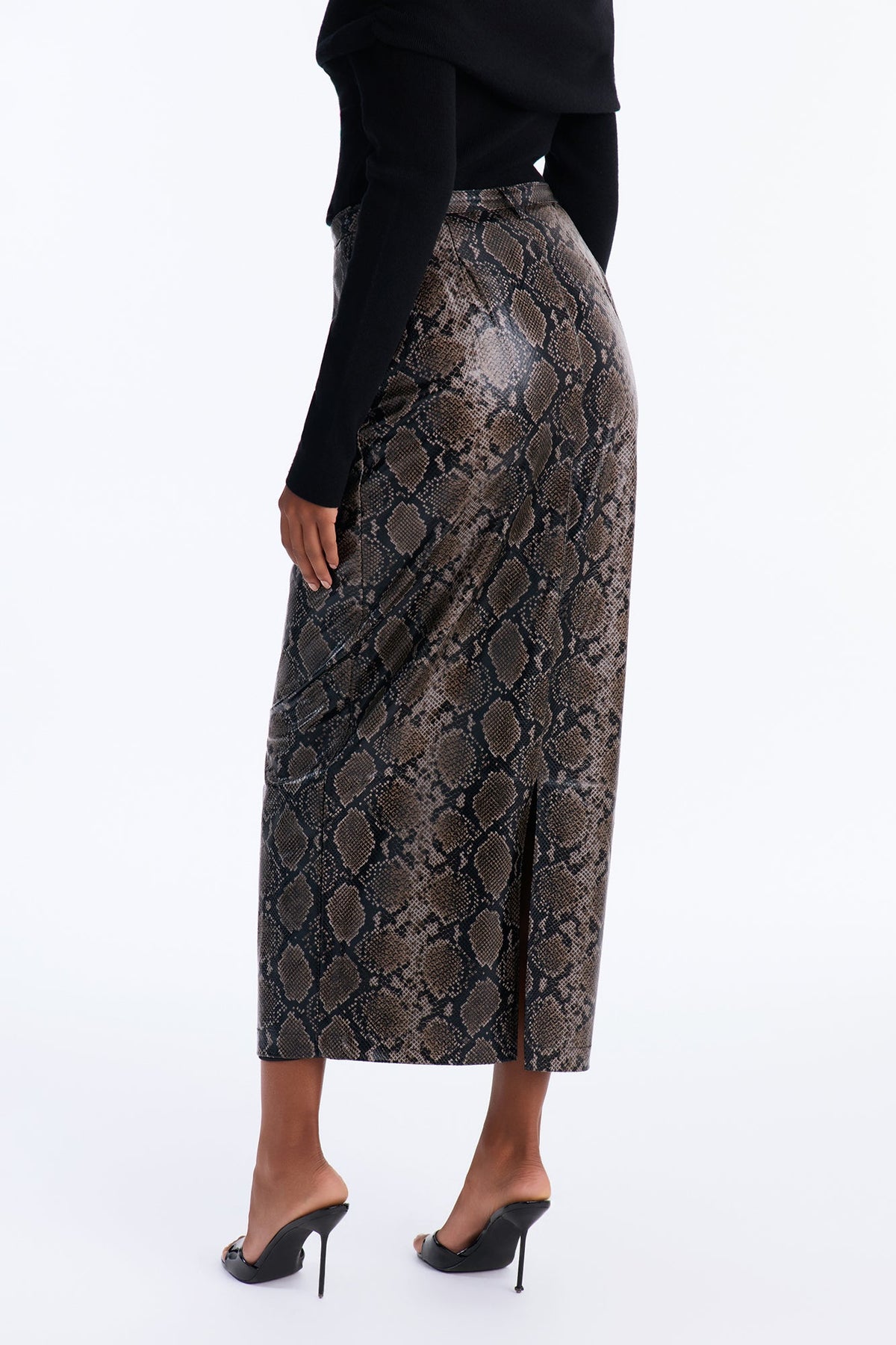 Camille Croc Faux Leather Maxi Skirt - Grey/combo