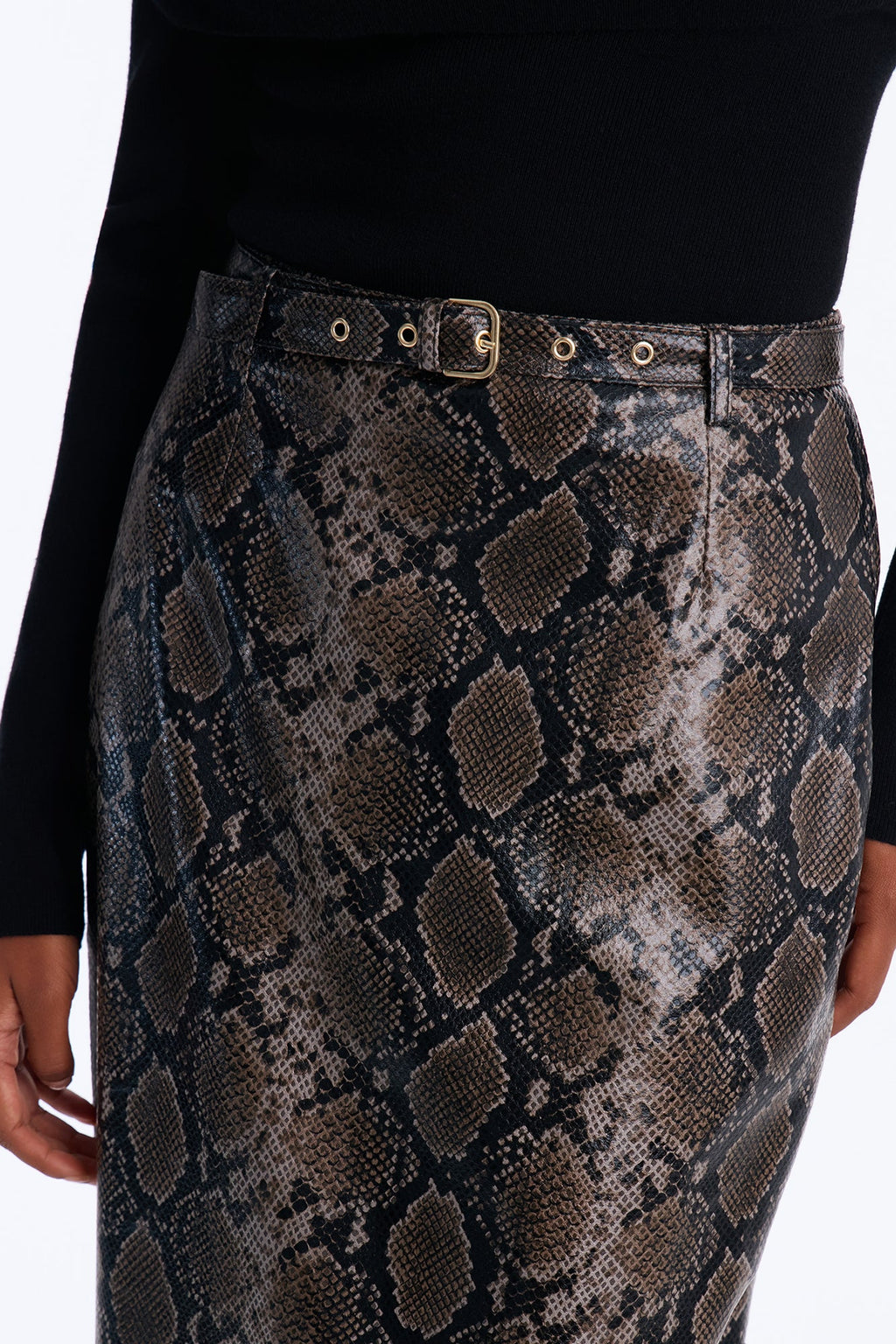 Camille Croc Faux Leather Maxi Skirt - Grey/combo