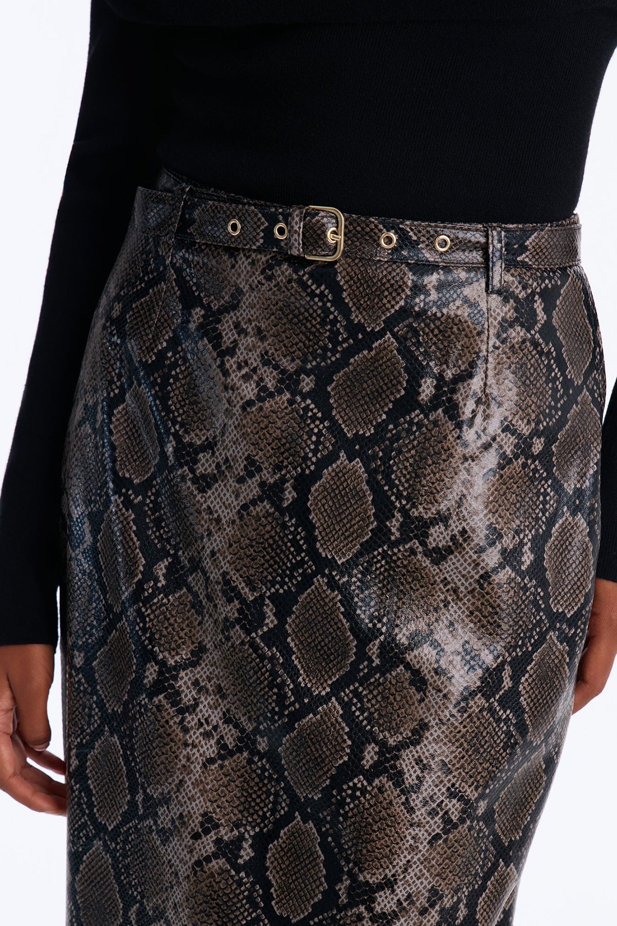 Camille Croc Faux Leather Maxi Skirt - Grey/combo