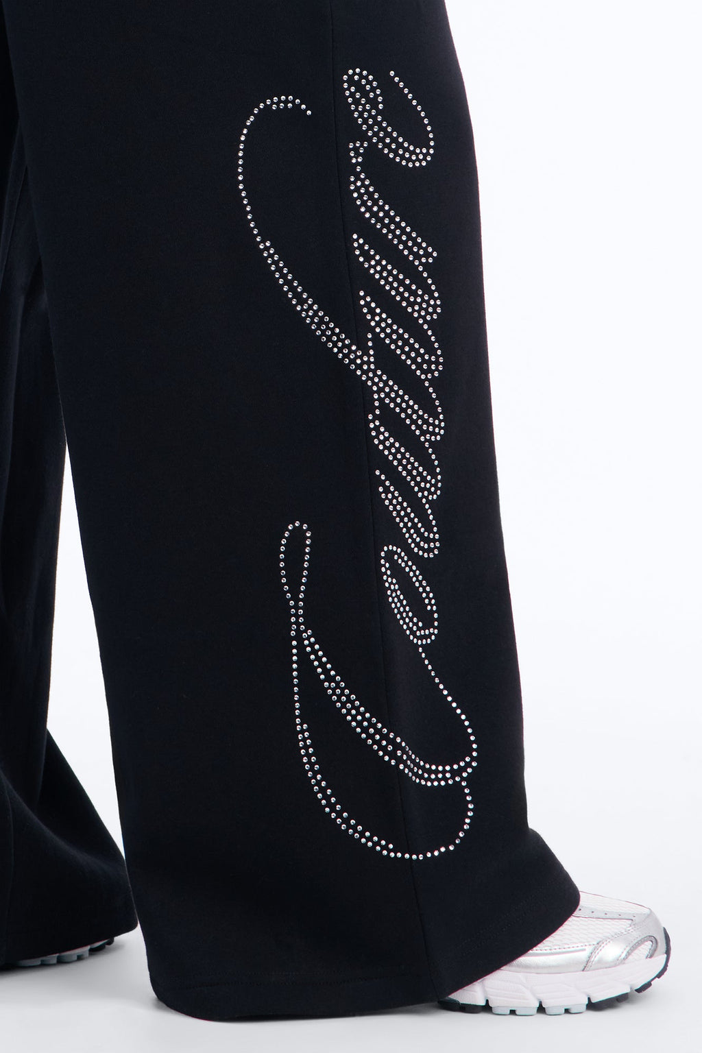 Couture Culture Rhinestone Wide Leg Sweatpants - Black