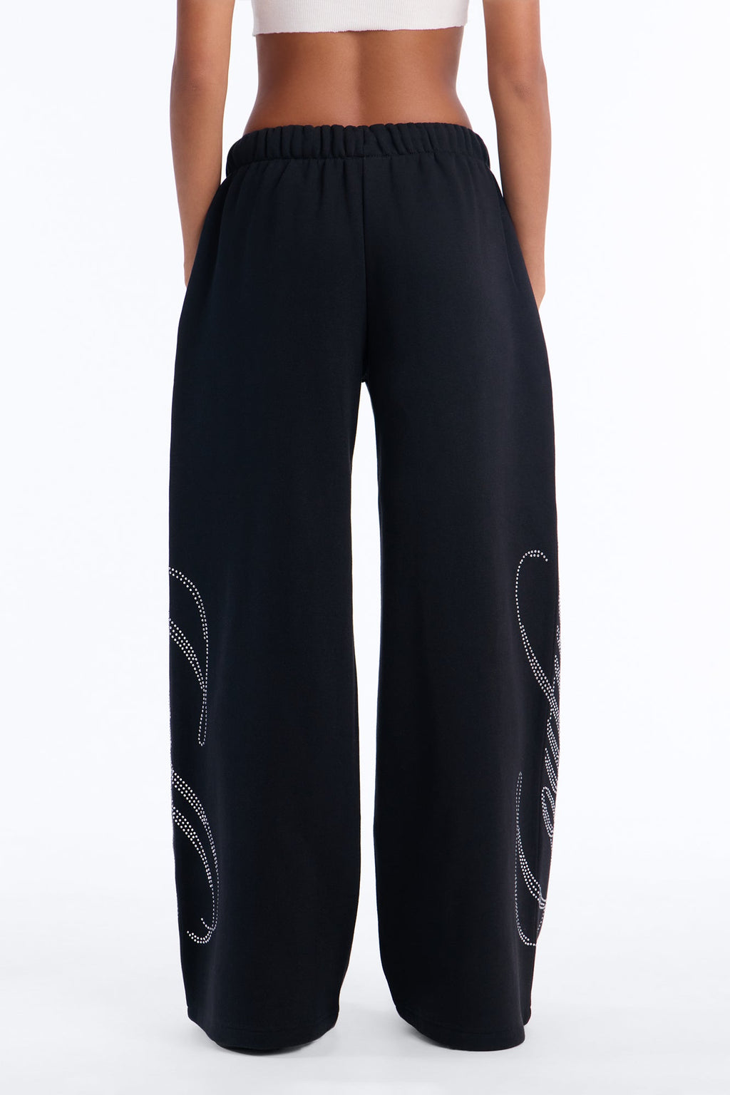 Couture Culture Rhinestone Wide Leg Sweatpants - Black