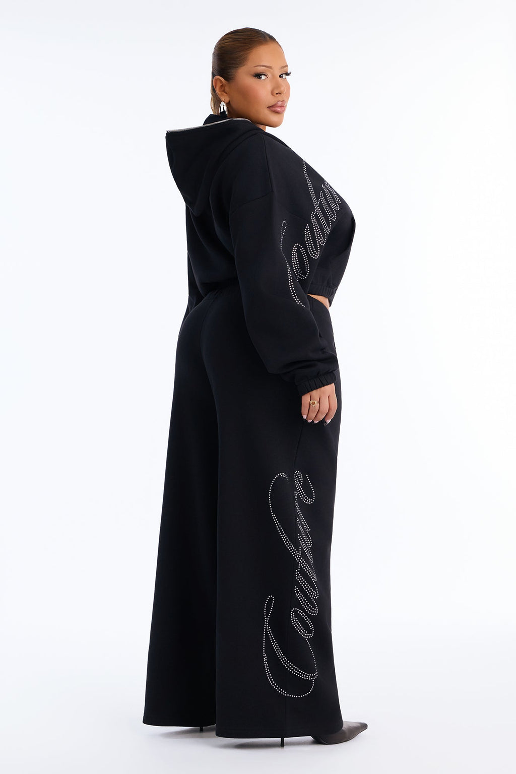 Couture Culture Rhinestone Wide Leg Sweatpants - Black