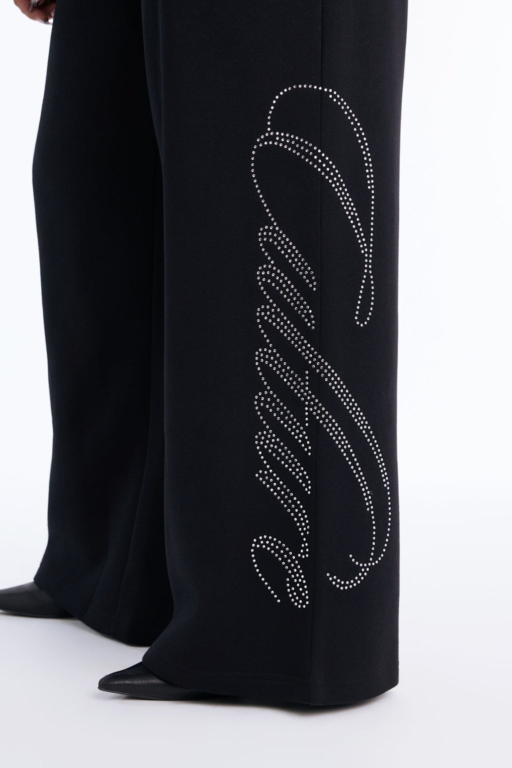 Couture Culture Rhinestone Wide Leg Sweatpants - Black