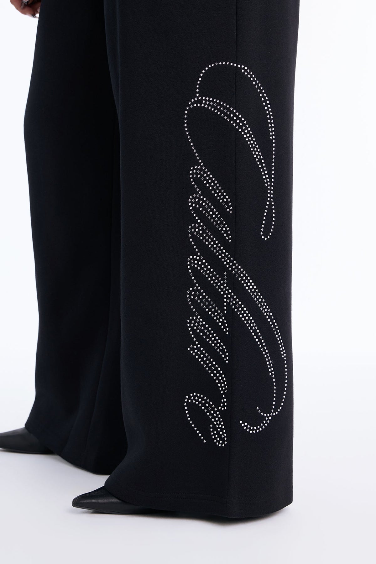 Couture Culture Rhinestone Wide Leg Sweatpants - Black