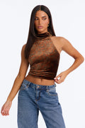 Rich Intentions Paisley Velvet Mock Neck Top - Rust/combo