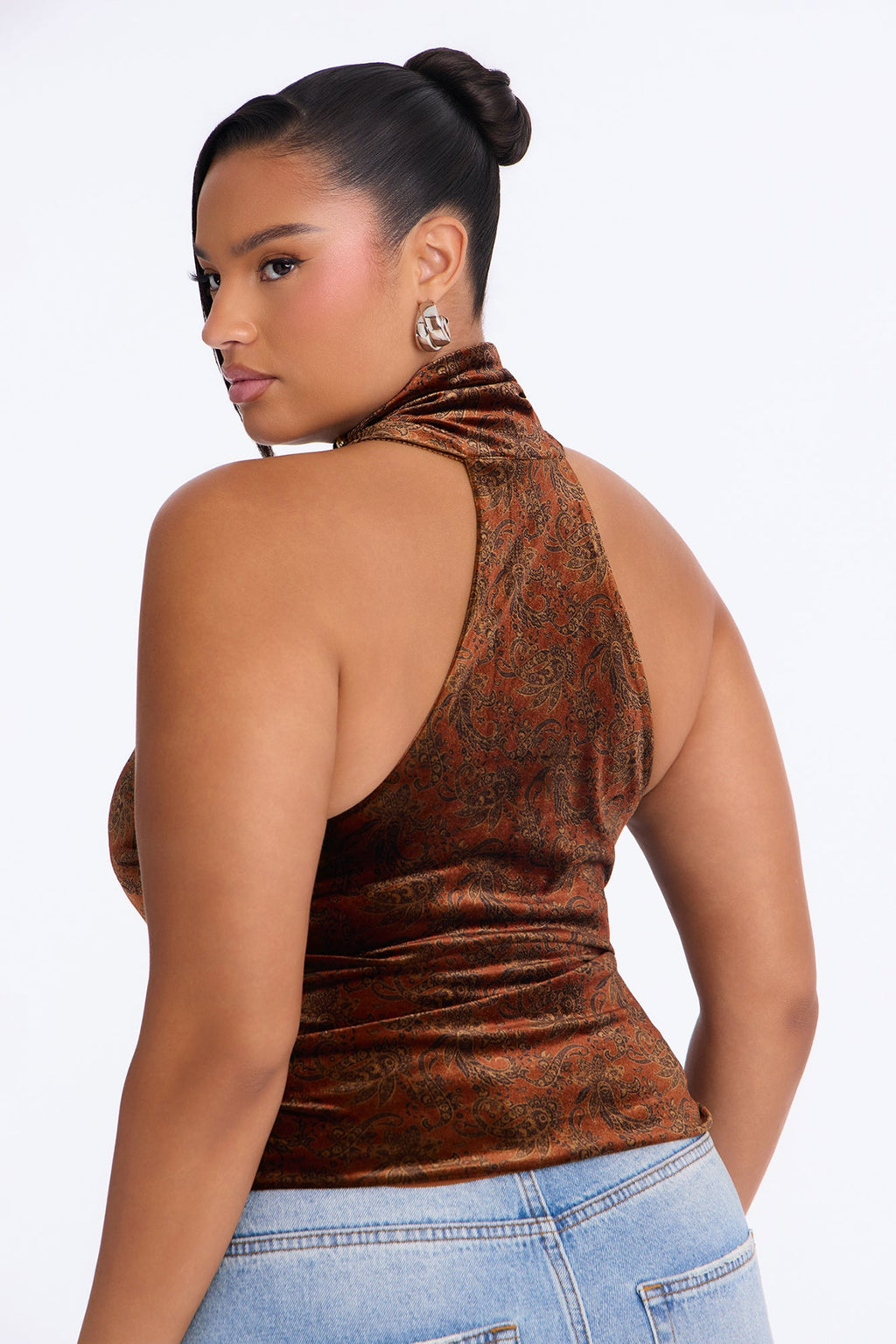 Rich Intentions Paisley Velvet Mock Neck Top - Rust/combo