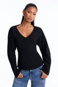 Sadie Side Zipper Crew Neck Sweatshirt - Black