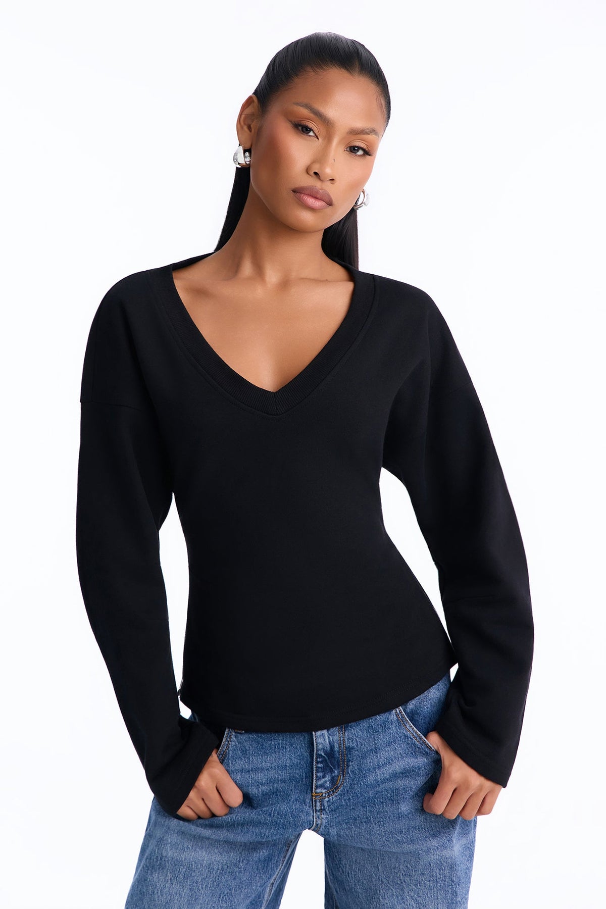 Sadie Side Zipper Crew Neck Sweatshirt - Black