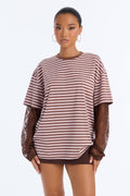 Trinity Striped Lace Layered Long Sleeve T-Shirt - Brown/combo