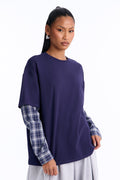 My Mans Plaid Layered Long Sleeve Tee - Navy/combo