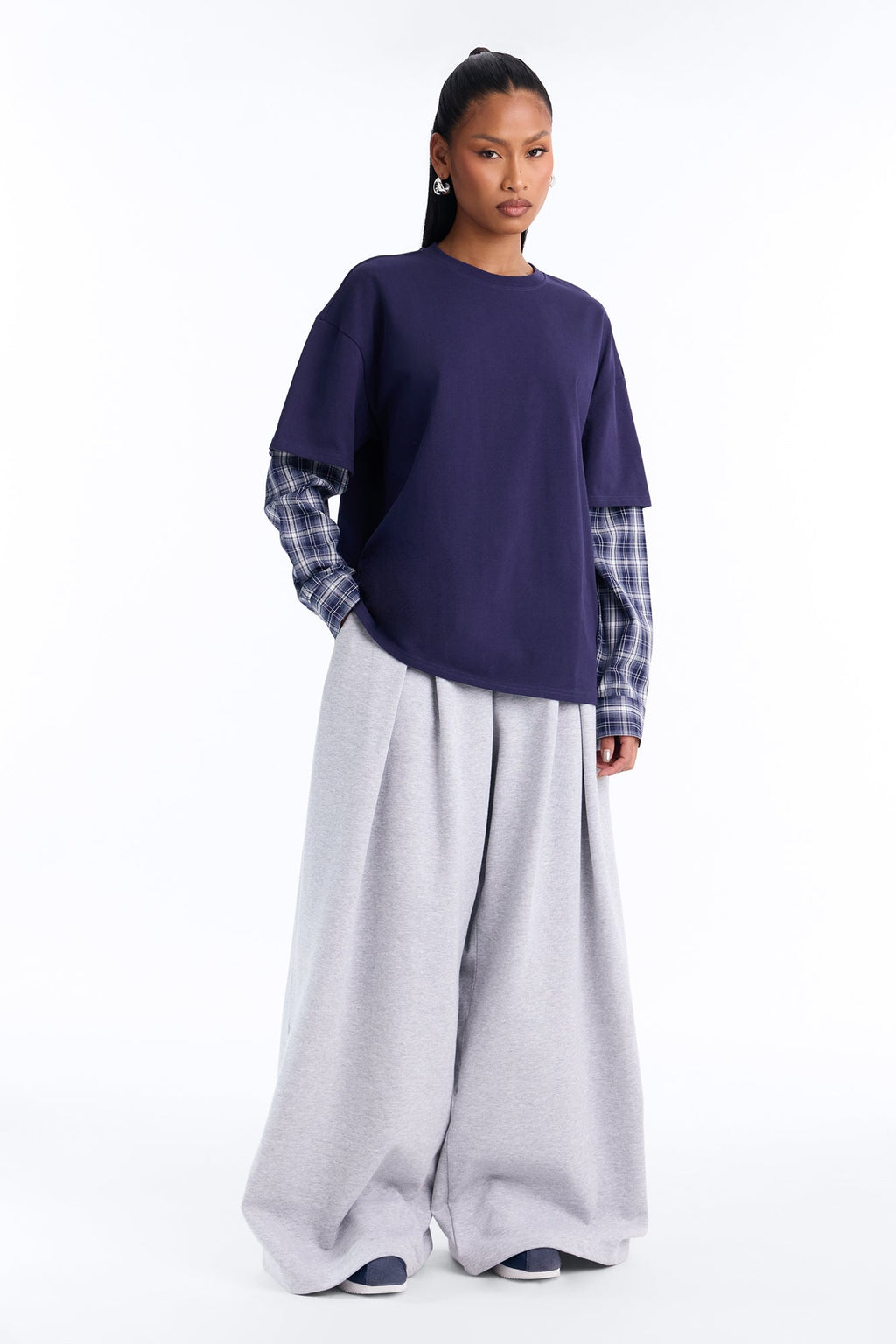 My Mans Plaid Layered Long Sleeve Tee - Navy/combo