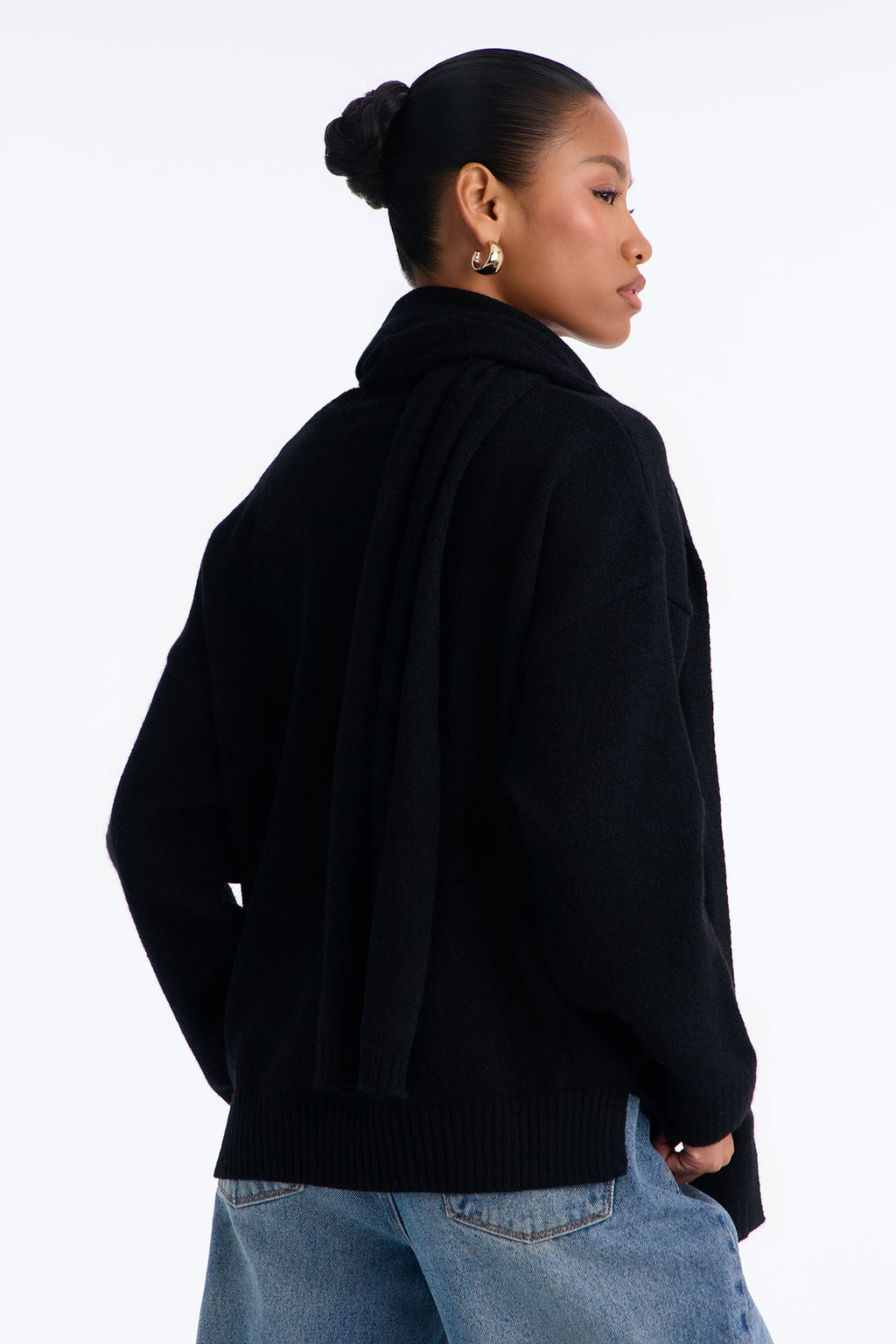 Maribel 2pc Scarf Pullover Sweater Set - Black