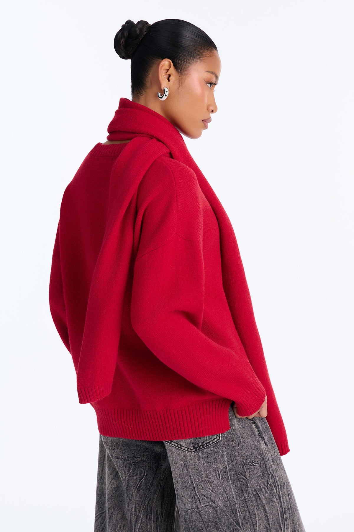 Maribel 2pc Scarf Pullover Sweater Set - Red