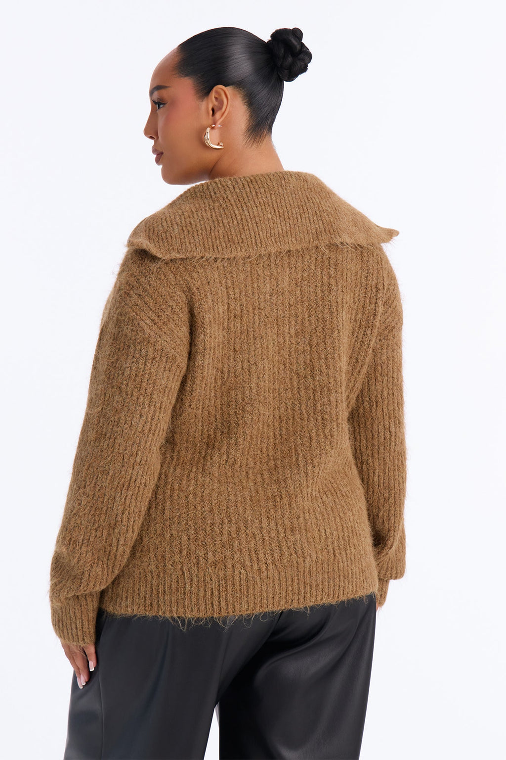 Chai Season Fuzzy Cable Knit Half Zip Sweater - Mocha