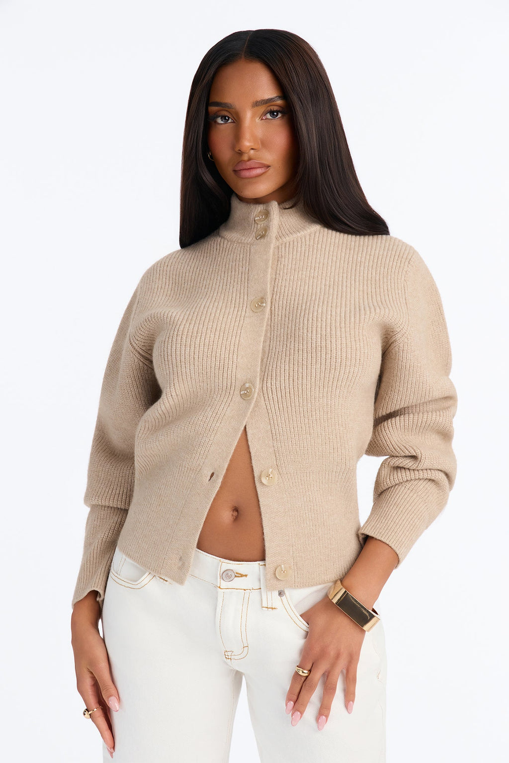 Warm Wishes Mock Neck Cardigan - Oatmeal