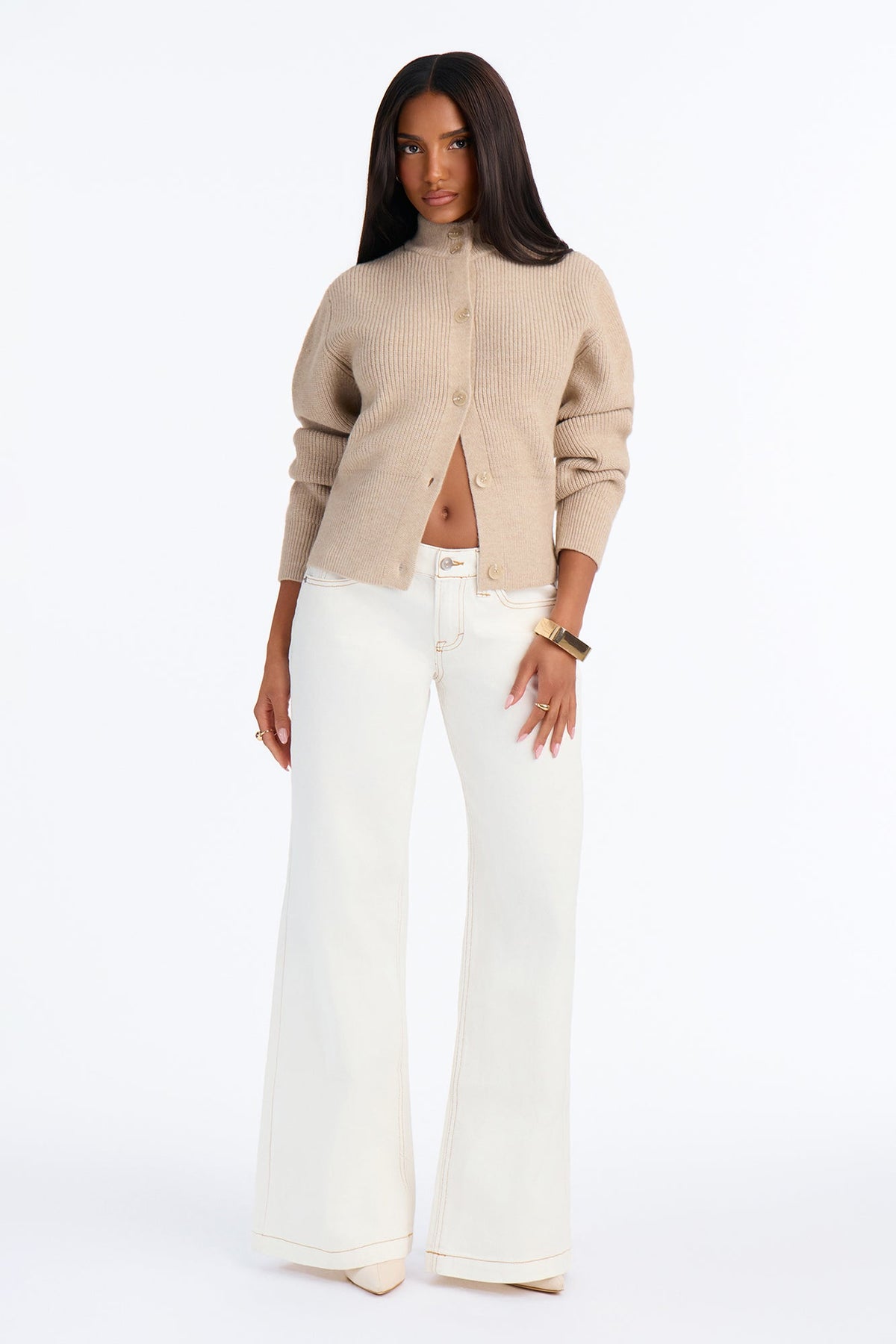Warm Wishes Mock Neck Cardigan - Oatmeal