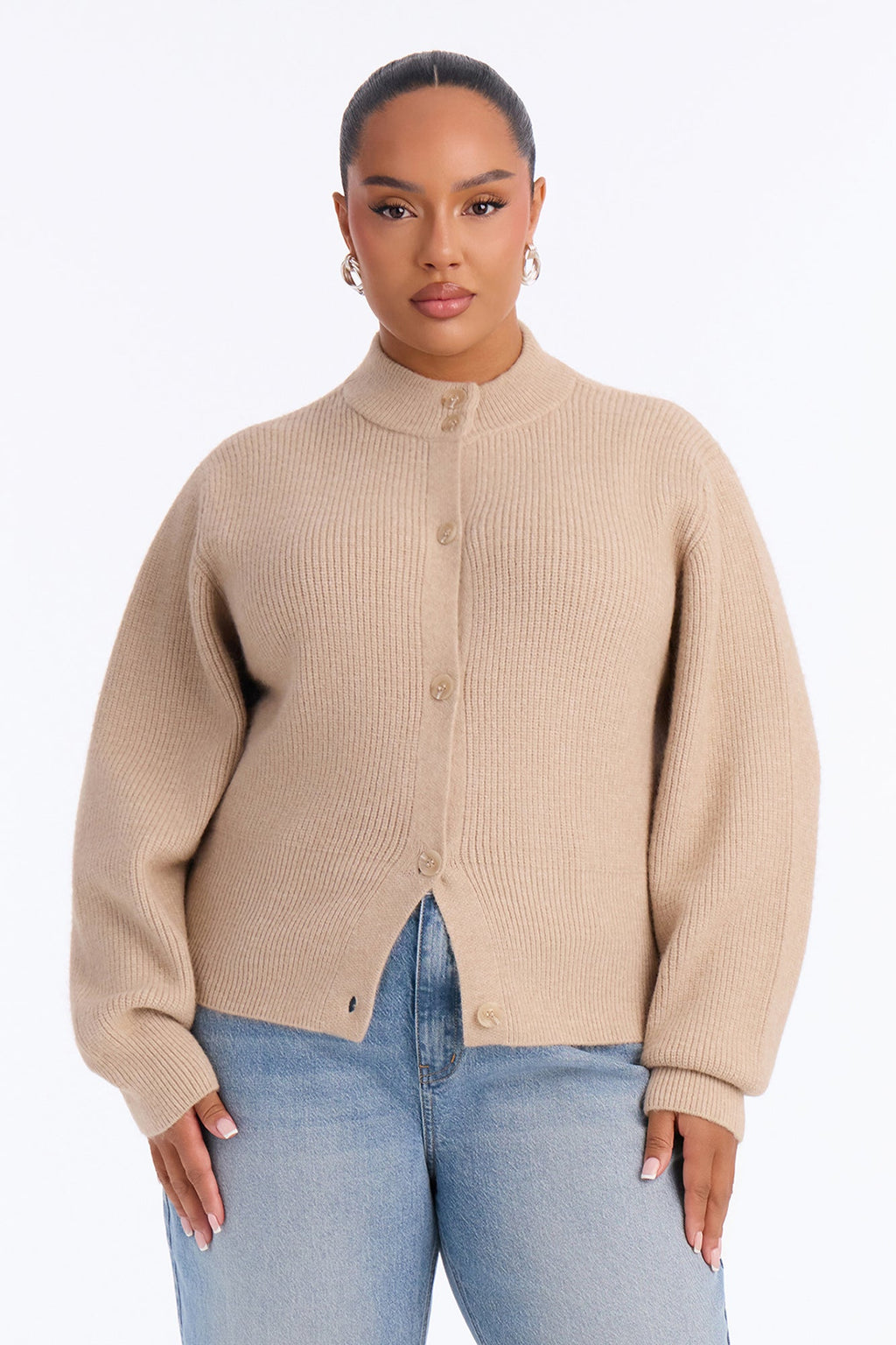 Warm Wishes Mock Neck Cardigan - Oatmeal
