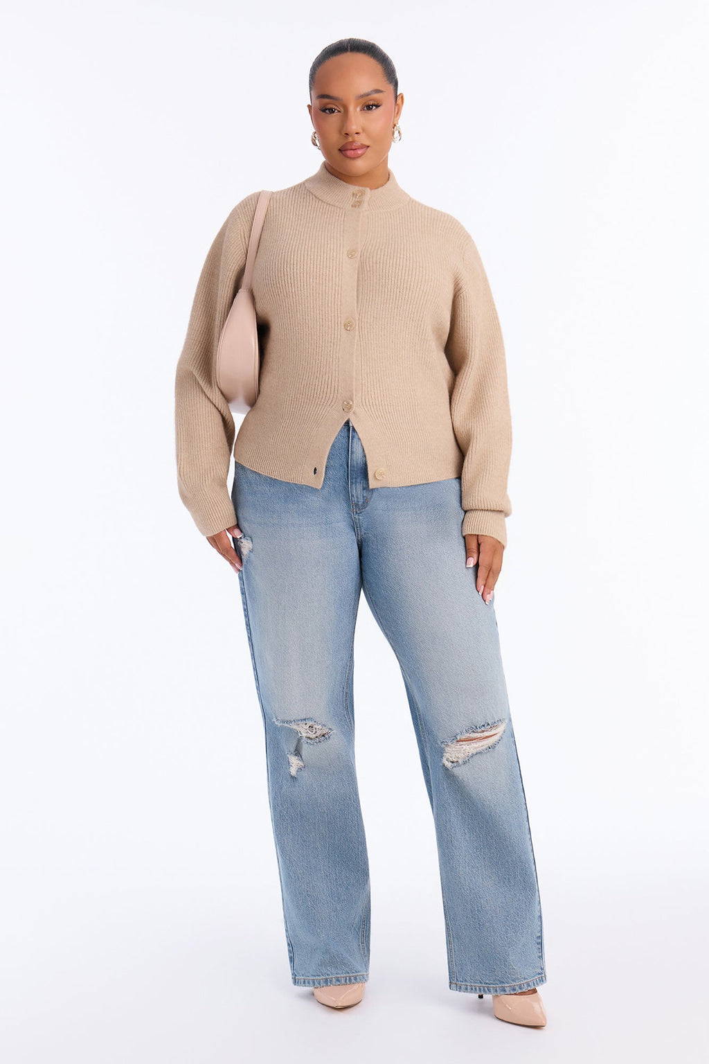 Warm Wishes Mock Neck Cardigan - Oatmeal