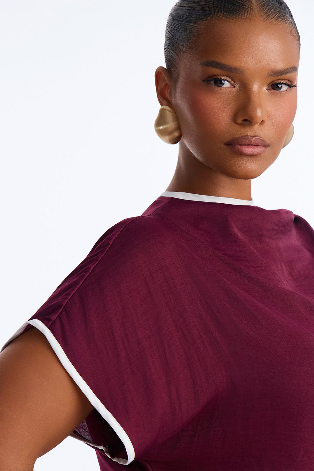 Carolyn Contrast Short Sleeve Blouse - Burgundy/combo