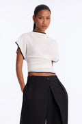 Carolyn Contrast Short Sleeve Blouse - White/combo