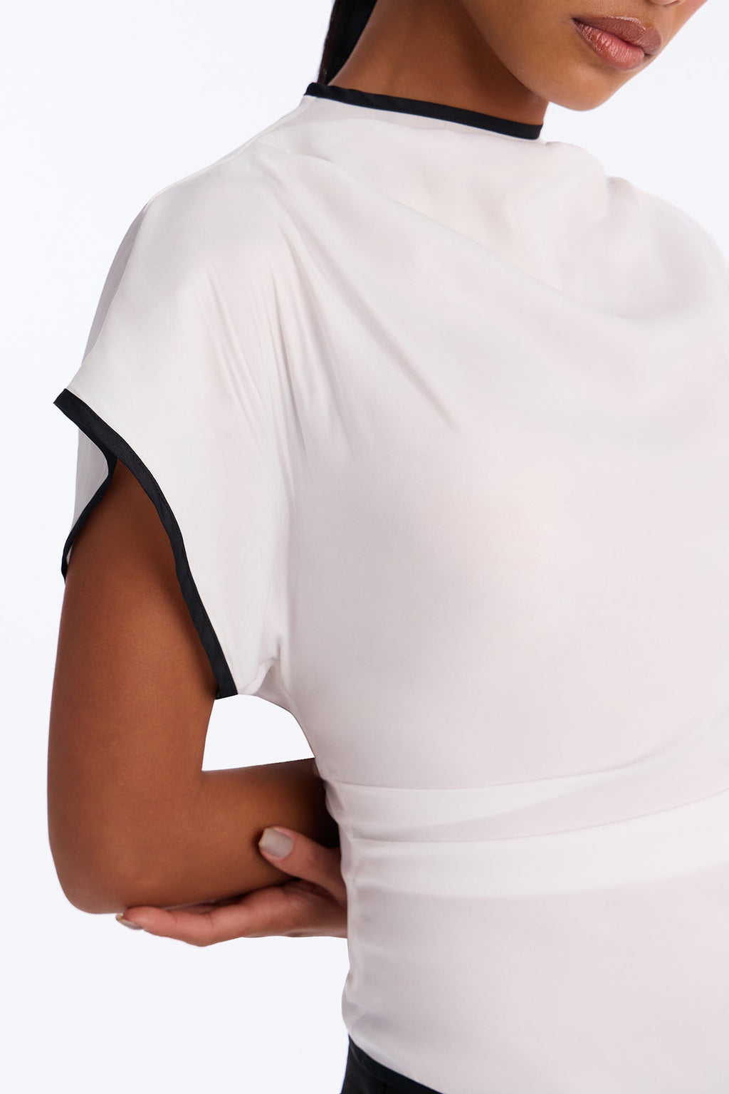 Carolyn Contrast Short Sleeve Blouse - White/combo