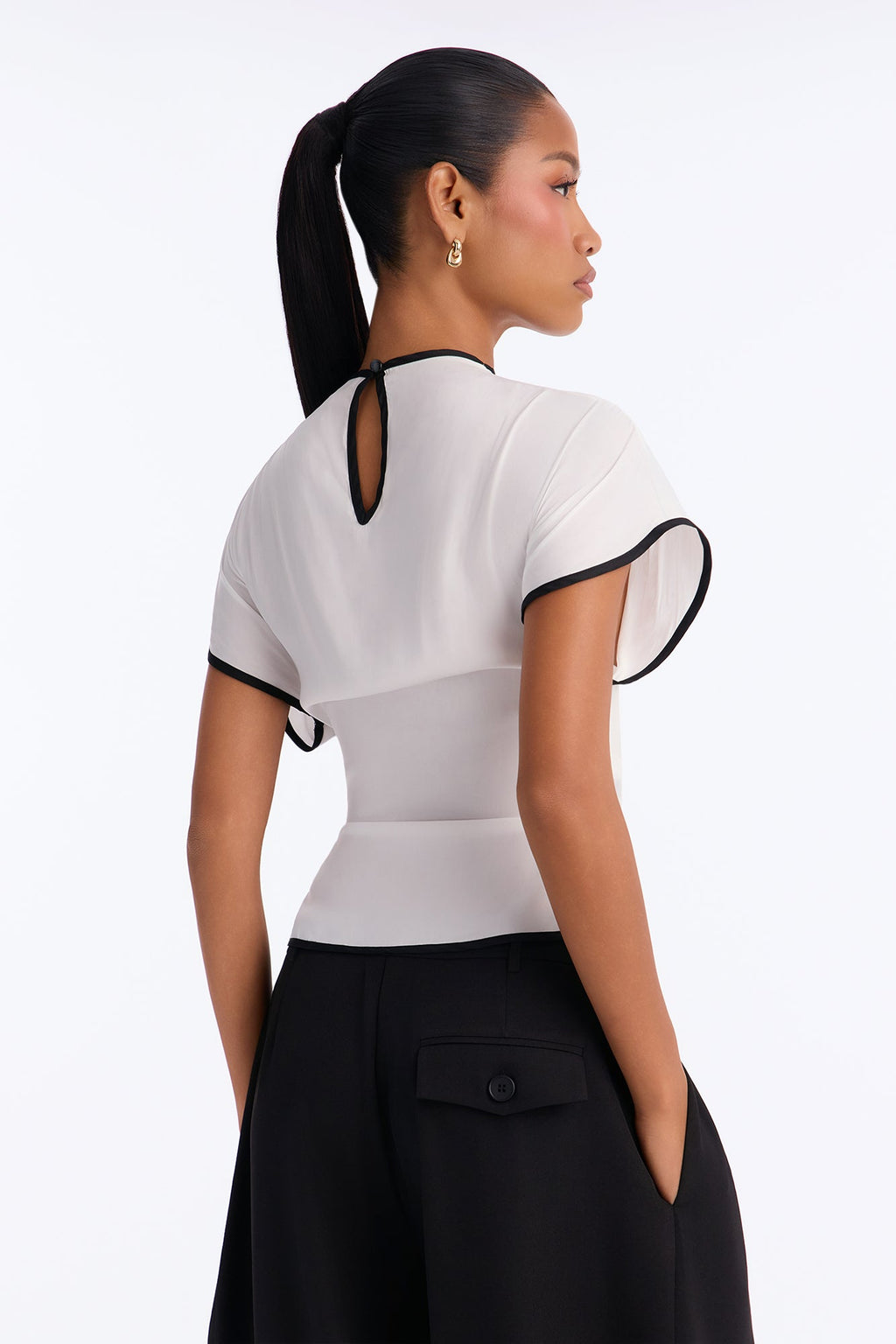 Carolyn Contrast Short Sleeve Blouse - White/combo