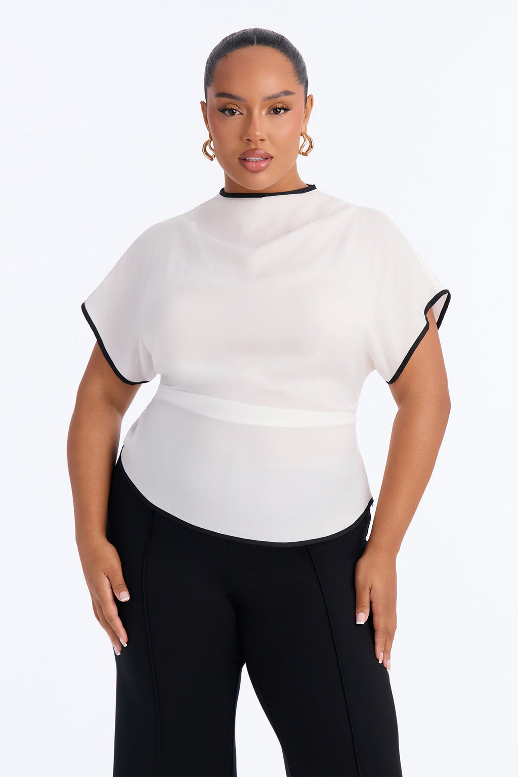 Carolyn Contrast Short Sleeve Blouse - White/combo