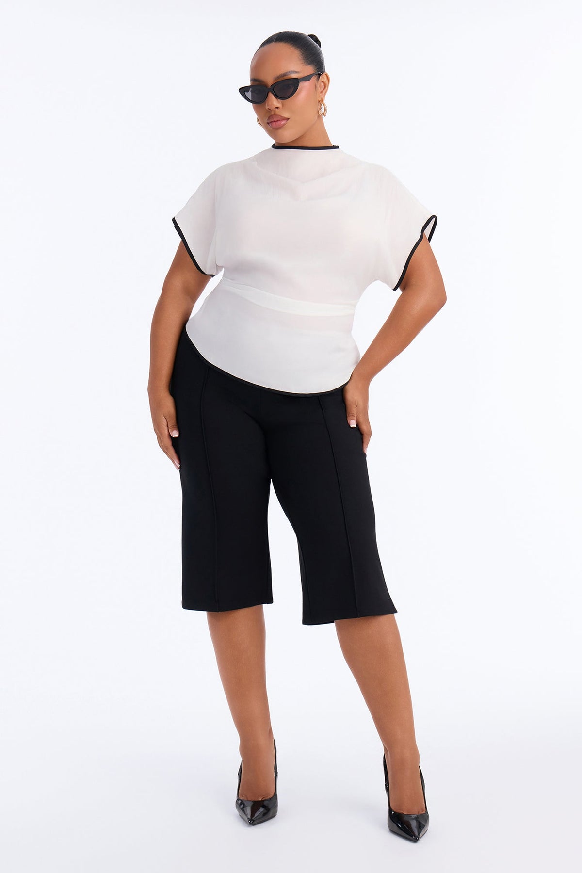 Carolyn Contrast Short Sleeve Blouse - White/combo