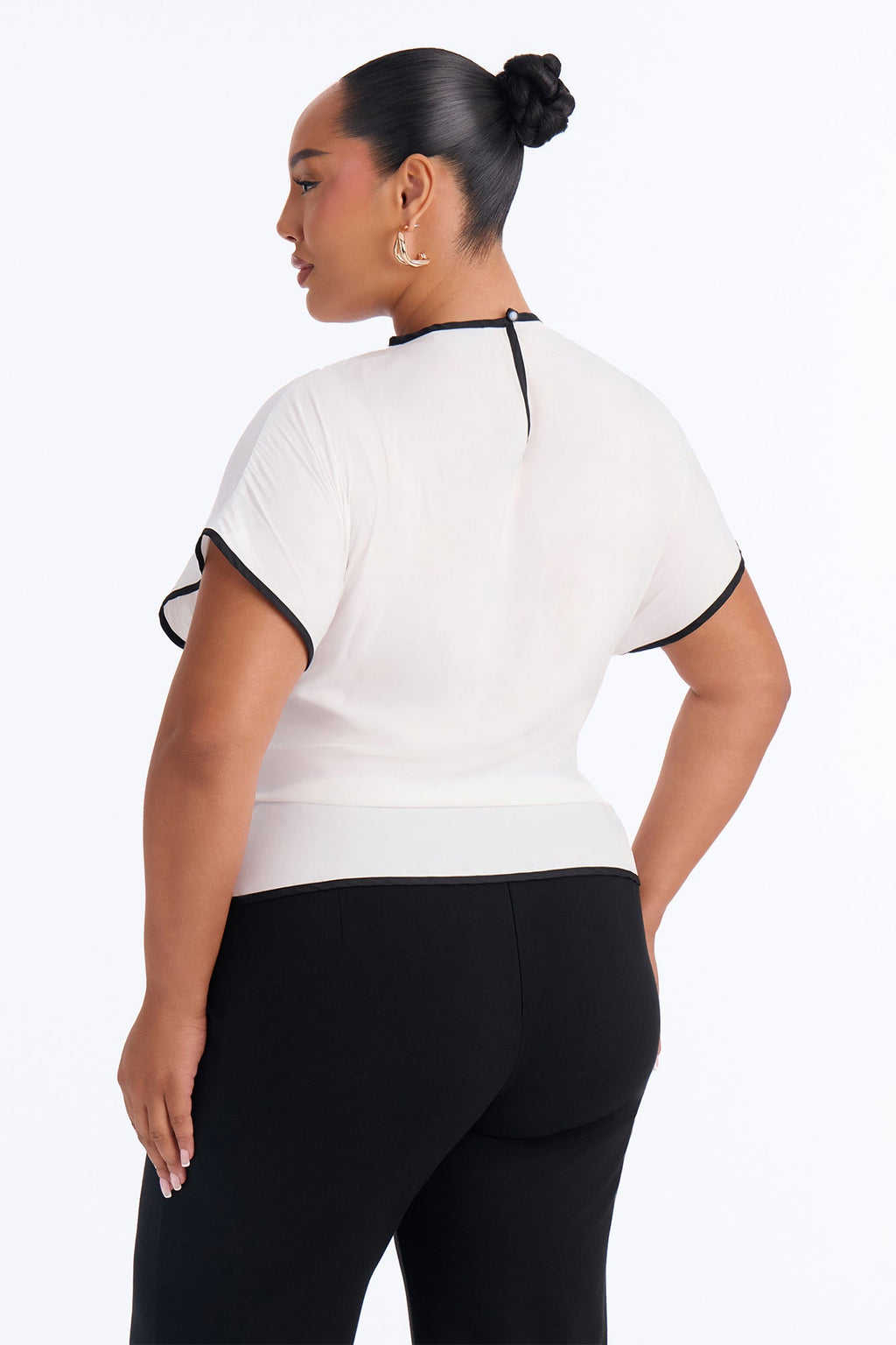 Carolyn Contrast Short Sleeve Blouse - White/combo