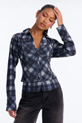 Bailey Plaid 2Fer Button Up Blouse - Blue/combo