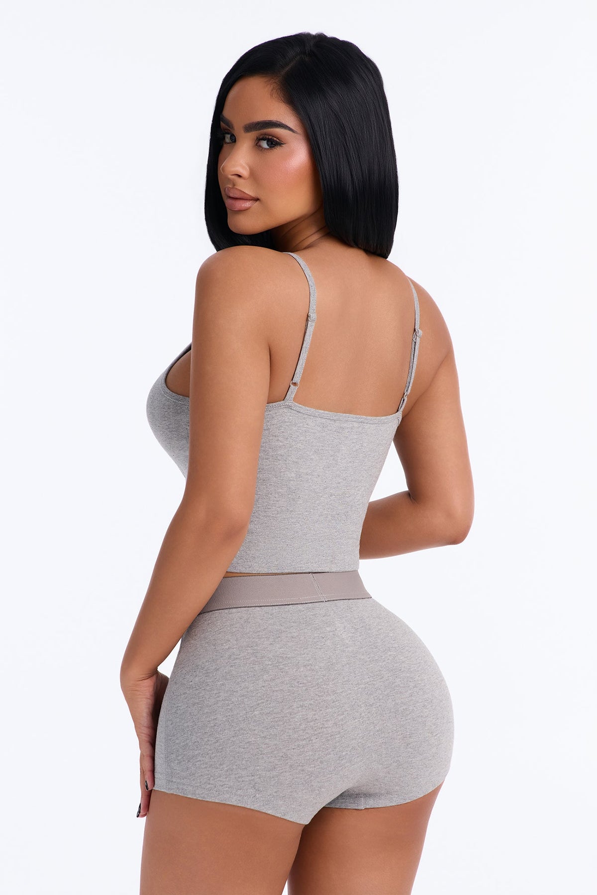 FN Mood Cotton Essential PJ Boxer Short Set - Heather Grey