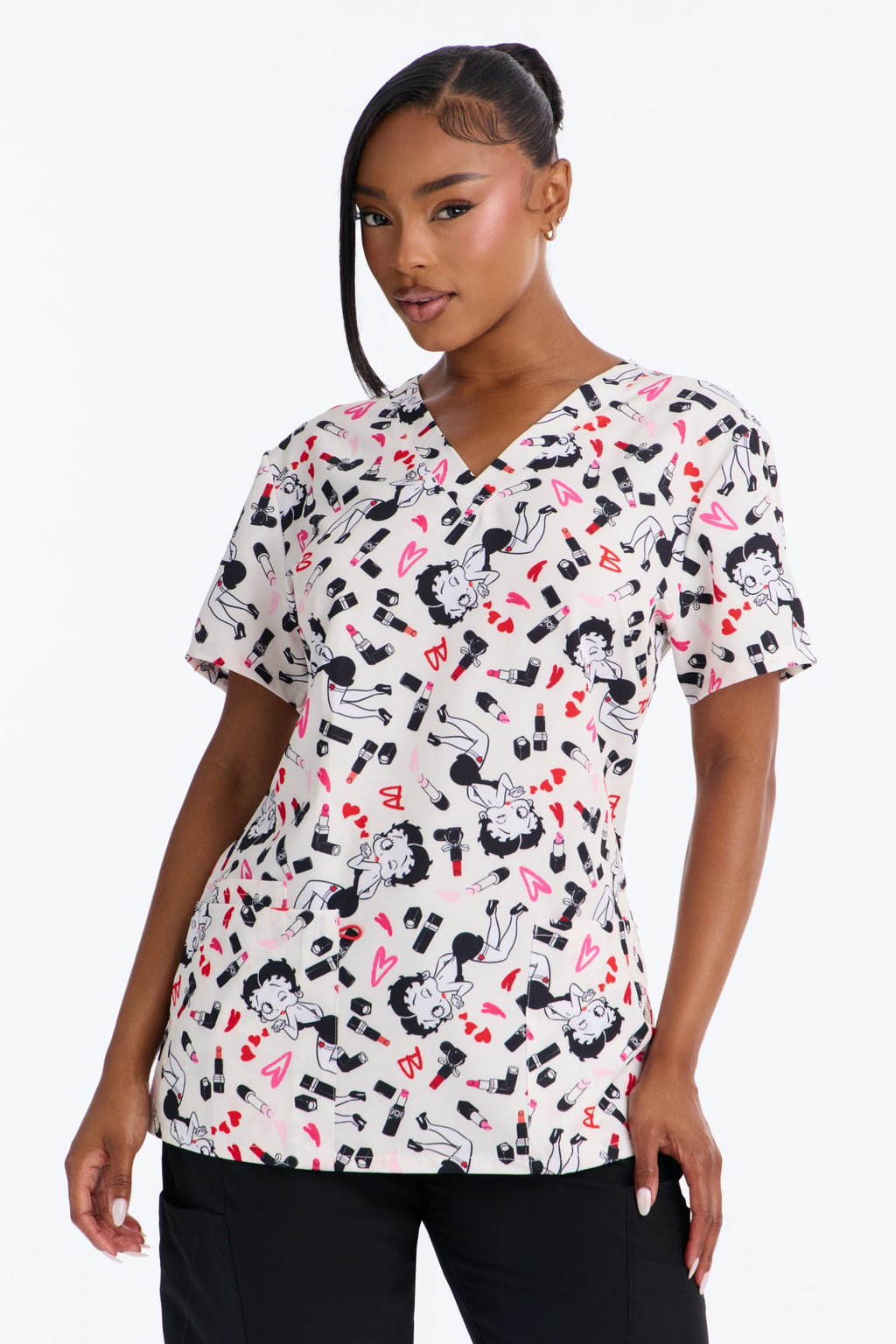 Retro Pulse Betty Boop Uniform Scrub Top - White/combo