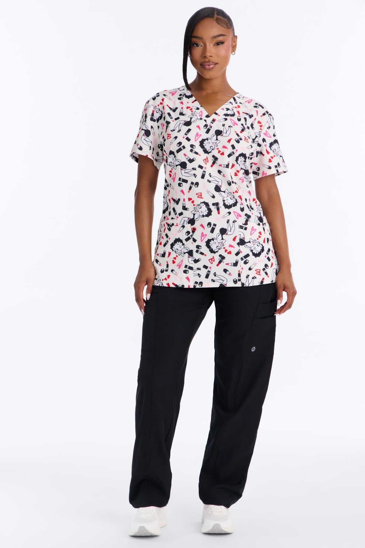 Retro Pulse Betty Boop Uniform Scrub Top - White/combo