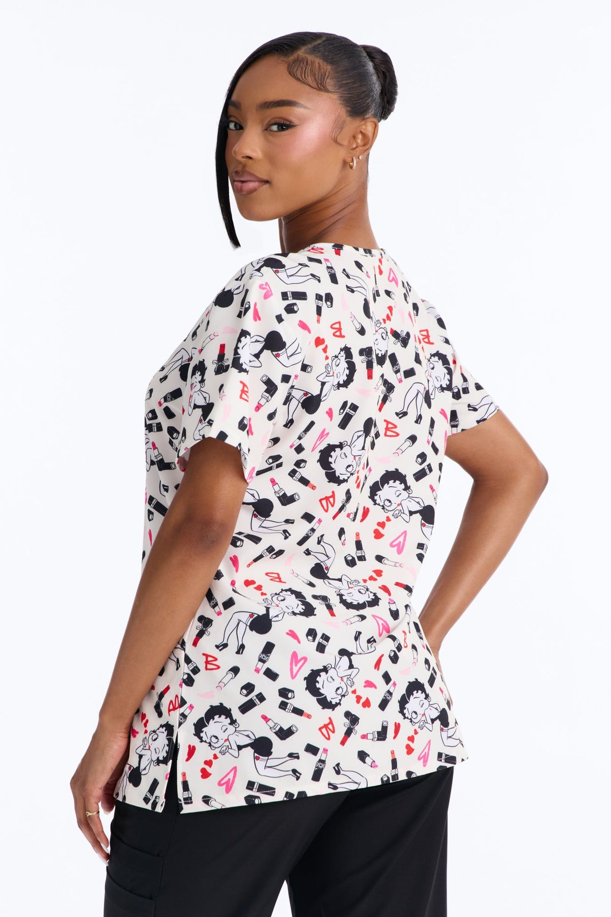 Retro Pulse Betty Boop Uniform Scrub Top - White/combo